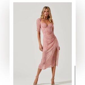 Astr Pink Floral Midi Dress NWOT